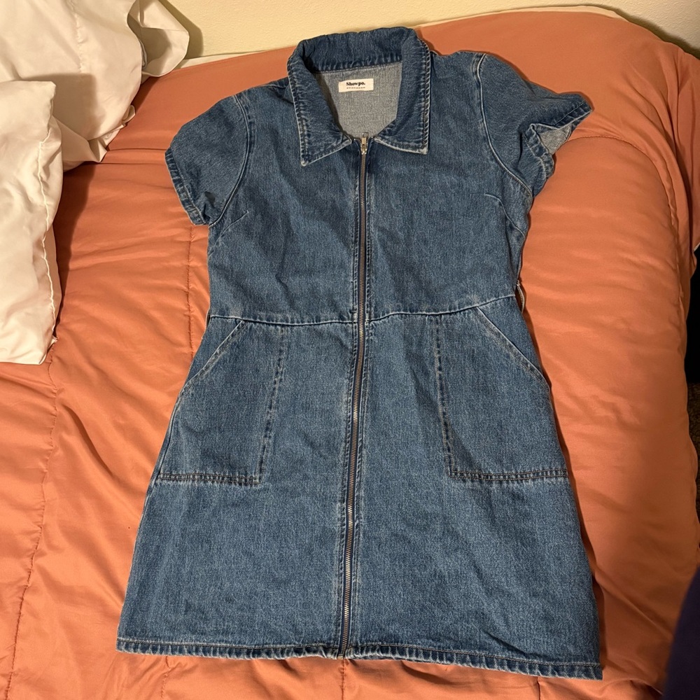 Showpo Blue Denim Zip Dress